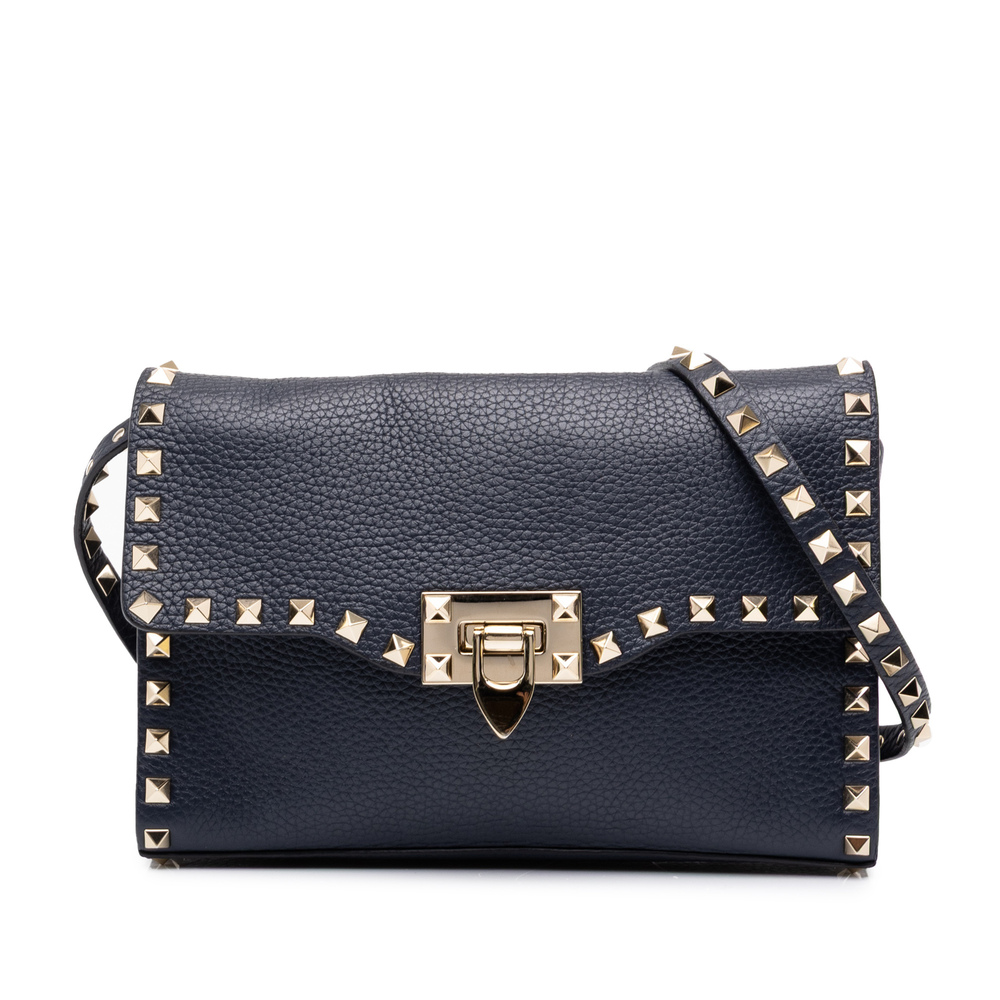 Pre-Loved Valentino Medium Pebbled Calfskin Rockstud Flip Lock Crossbody
